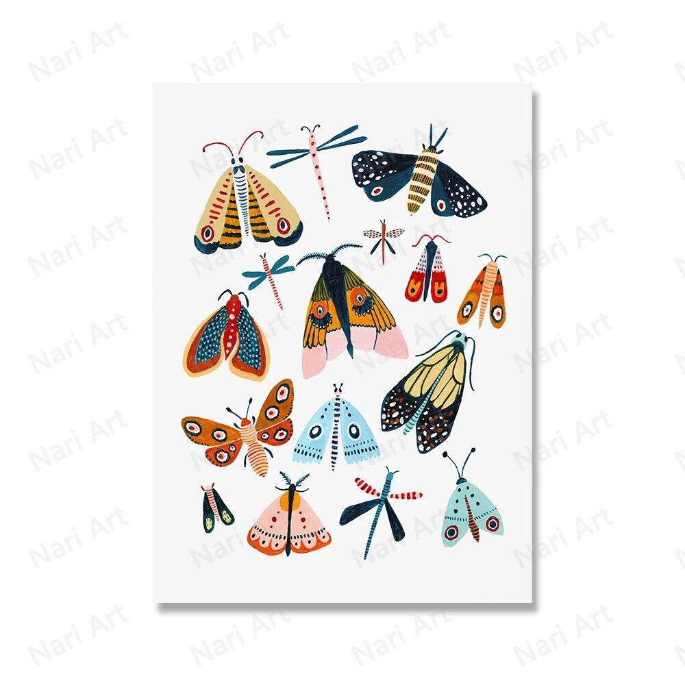 Насекомое Алфавит Wall Art Холст Картина Жук Бабочка Моль Кит Плакаты и принты Скандинавские картины Детская комната Декор Без рамки
