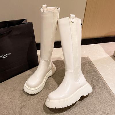 Женские сапоги выше колена Женские туфли Сабо женские Сабо на платформе с застежкой-молнией Зимняя обувь Плоский каблук Круглый носок Выше колена женские белые