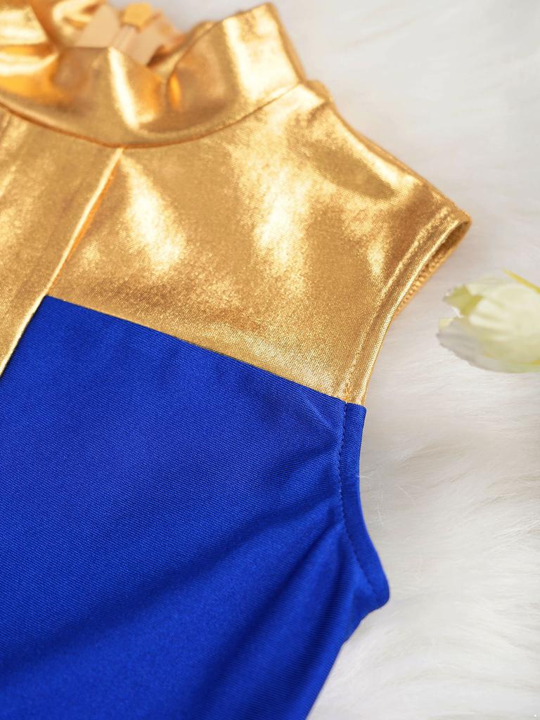 Girls Worship Dance Dress Sleeveless Chiffon Hem Contrast Design Cross Print Praise Lyrical Performance Costume