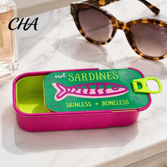 Cute Desk Storage Sardines Jewelry Box with Fishbone Partitions, Compact Mini Travel for Rings Case, Earrings Necklaces Container Women Portable