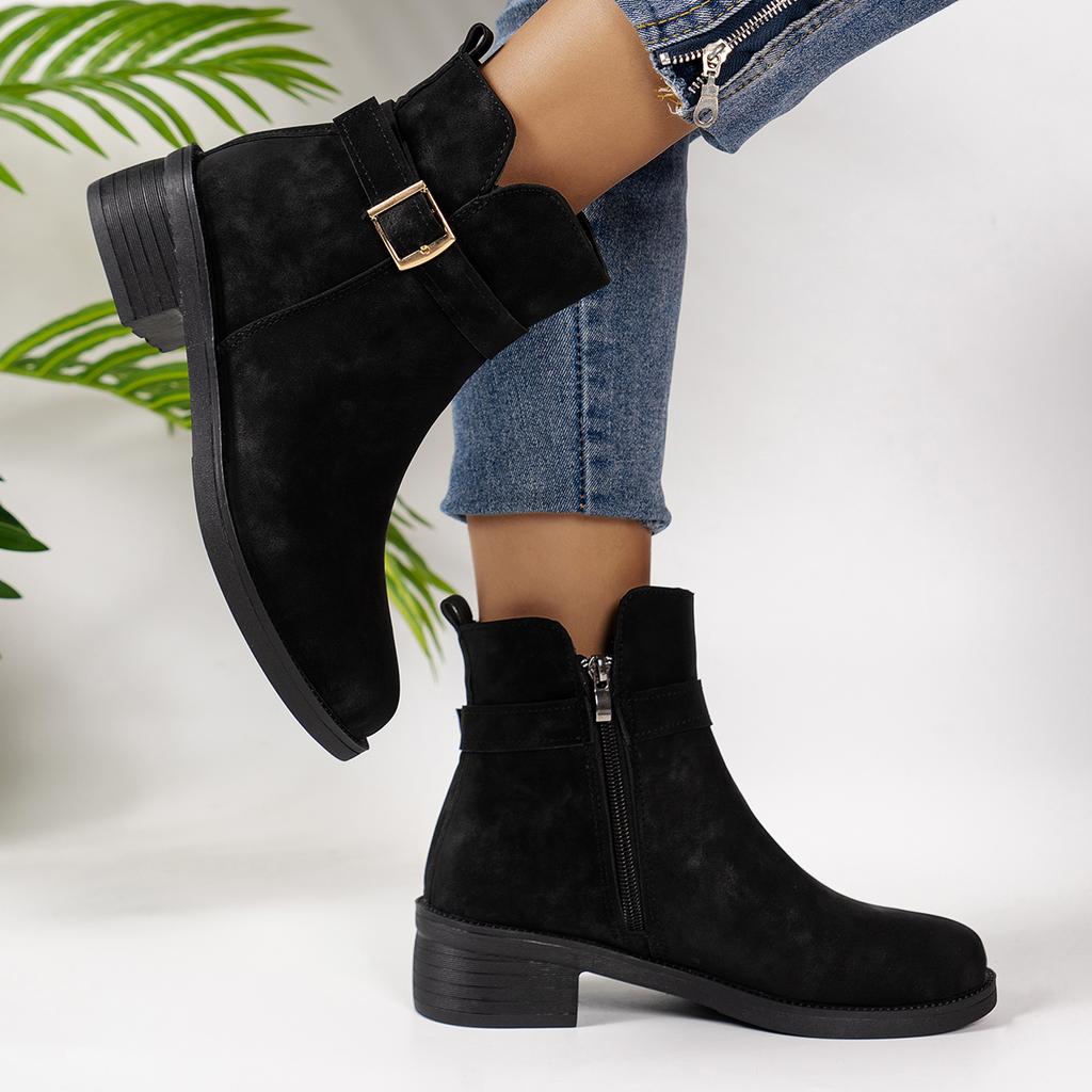 Women Boots Retro Plush Warm Autumn Winter Boots Women New Vintage Block Heel Ankle Boots Zipper High Heels Shoes for Women