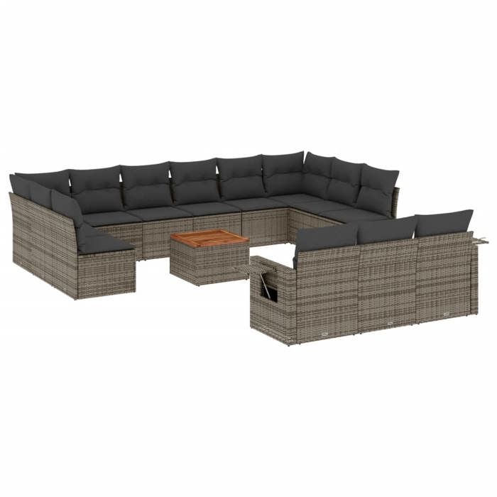 VidaXL Salon de Jardin avec Coussins 14 pcs, Canapés de Terrasse, Ensemble de Meubles de Patio, Mobilier d'Extérieur, Gris 3257138