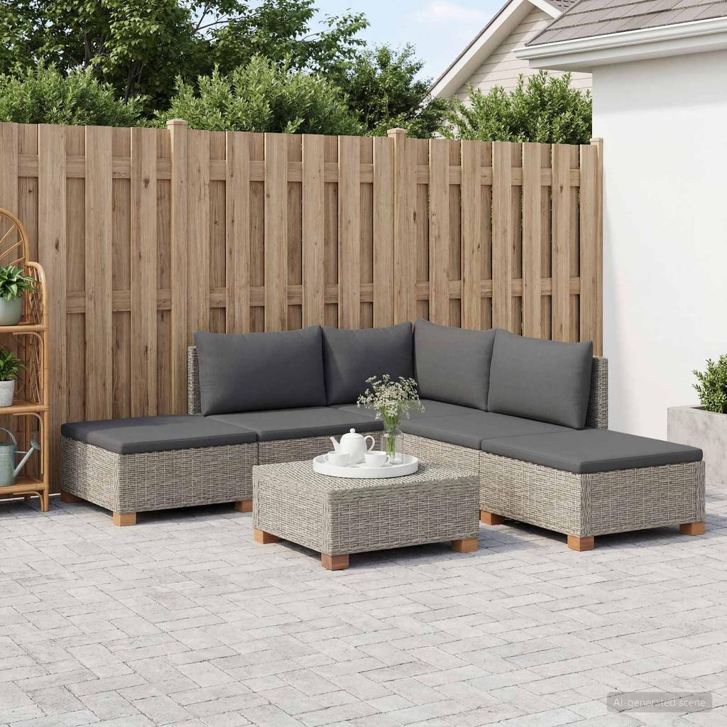 6 Piece Rattan Lounge Set with Cushions GENDT Natural Rattan Kubu Grey