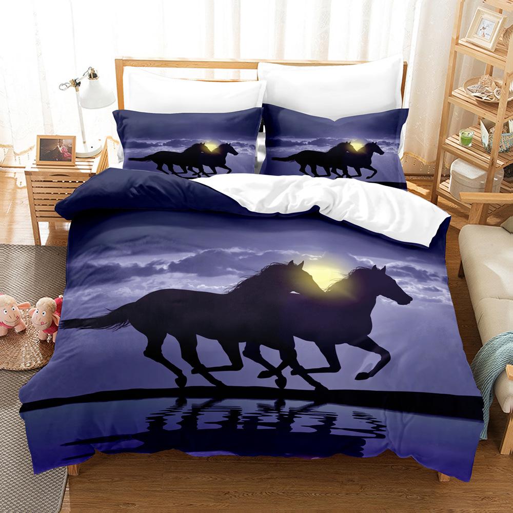 Running White Horse Bedding Set 3D Print Polyester Duvet Cover Single Twin Queen King Size for Home Decoration Birthday Gift