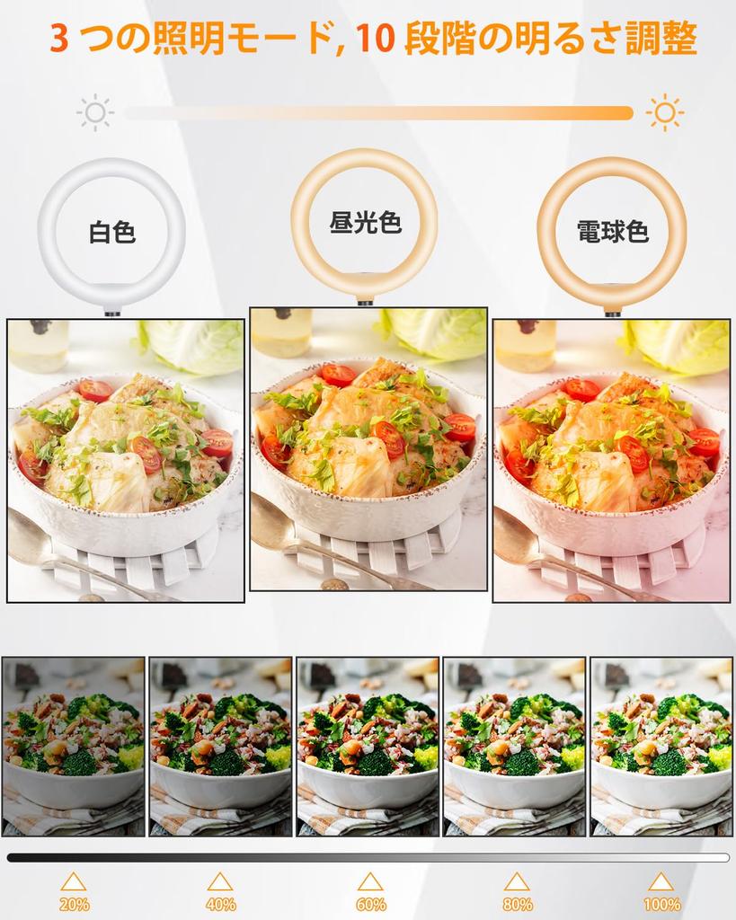 UTEBIT Ring Light 10 Inch Smartphone Photography Tabletop Smartphone Stand with USB 360 Overhead Selfie Distribution 3 Color 8 Levels of Dimming Arm,