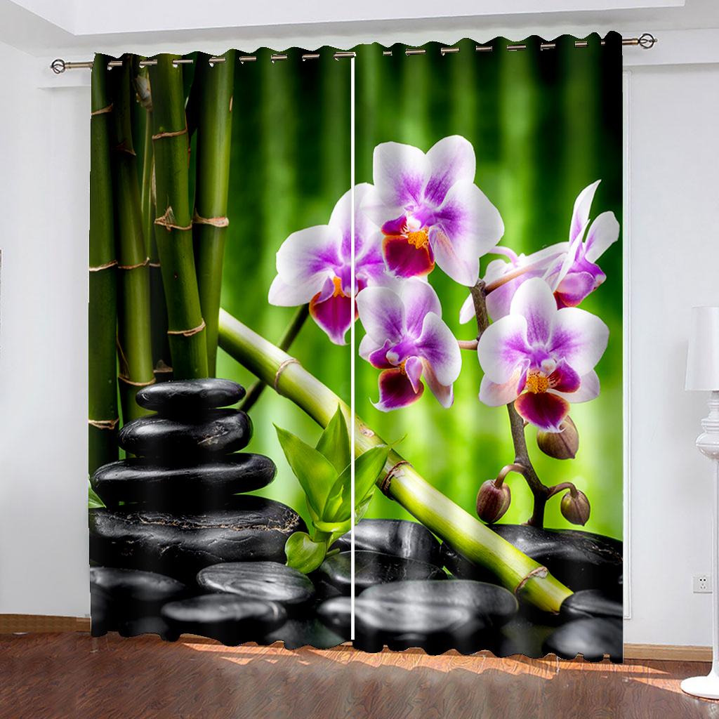 2Panels Garden Plant Orchid Curtains for Bedroom Living Room Kitchen Home Window Blinds Treatments Curtains Grommet Top Cortina