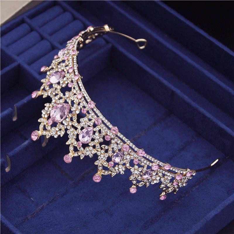 Baroque Rhinestone Crystal Green Tiaras Bride Headdress Girls Prom Birthday Bridal Crown Wedding Hair Jewelry Accessories