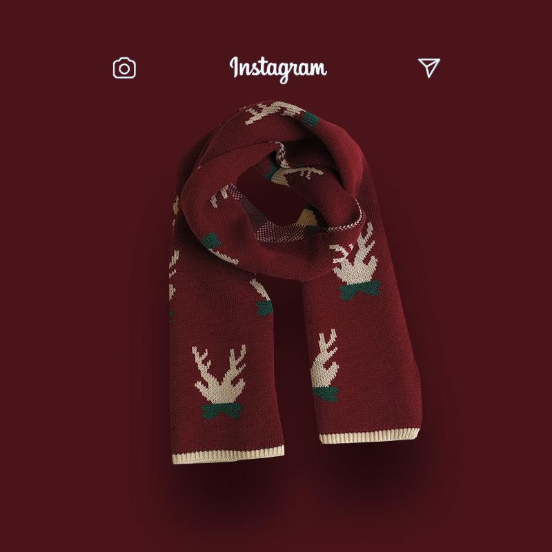 Christmas Gift Red Deer Scarf for Women, Warm and Extended Ins, Cute Student Scarf