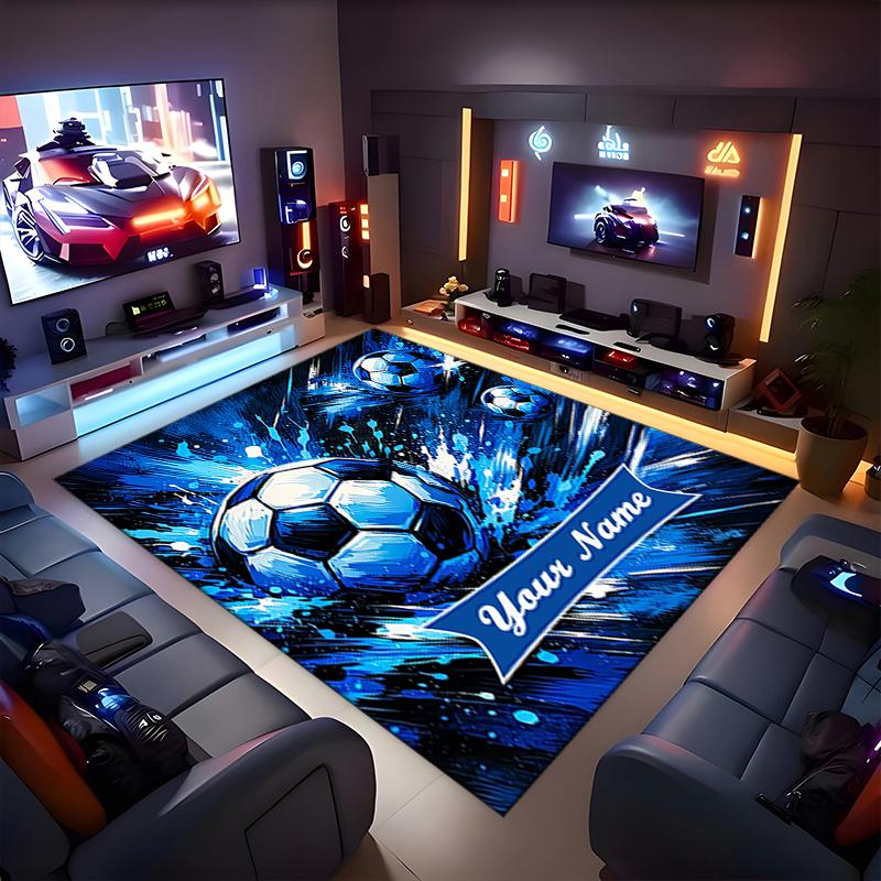1PC Custom Name Soccer Ball Splash Art Theme Floor Mat Ideal for Living Room, Game Rooms, Office, Bedroom, Office Floor Mat , Floor Mats for Home