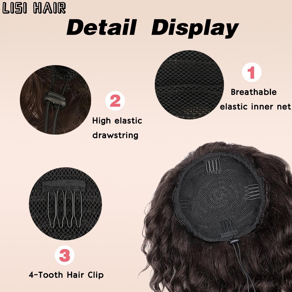 MISS WIG Синтетическая часть волос в виде грязной булочки - свободный волнистый вьющийся парик с хвостиком на шнурке для женщин