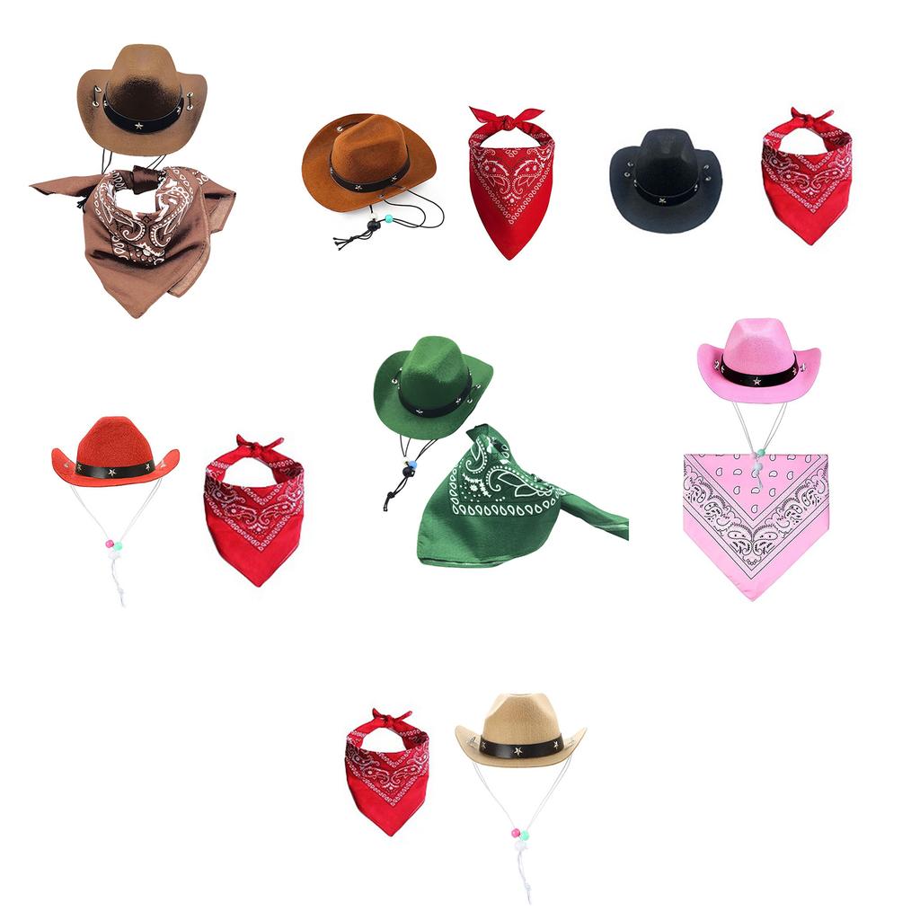 Кепка ковбоя в стиле вестерн для домашних животных, банданы, ошейник для кошек и собак, костюм для косплея, шляпа, регулируемый реквизит для Хэллоуина для домашних животных, головной убор