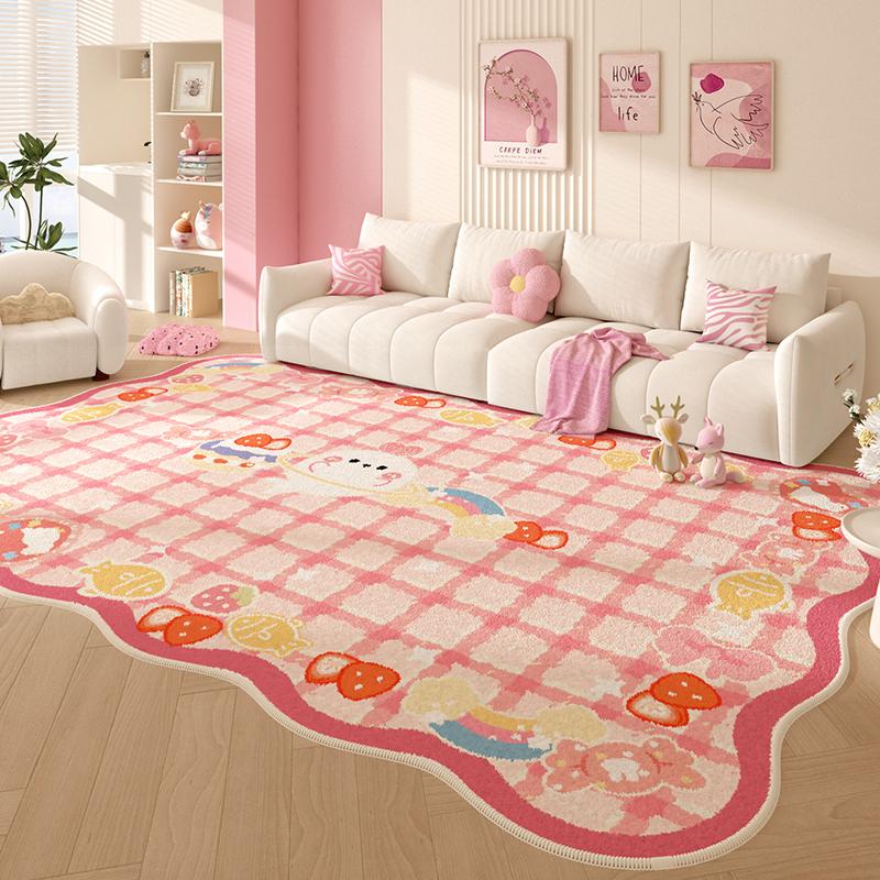 Irregular Shape Living Room Decoration Pink Carpet Fluffy Soft Bedside Floor Mat Cartoon Style Rugs for Bedroom Thick Plush Rug