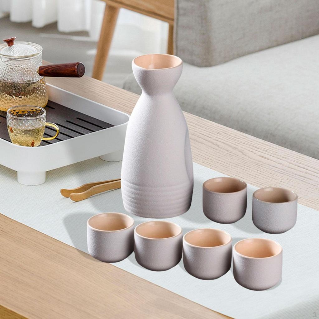 Ceramic Drinkware Set with Sake Pot and Six Cups