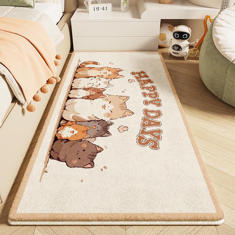 Детский мультяшный плюшевый прикроватный коврик - Искусственный кашемир, Милый и утолщенный напольный коврик для спальни девочки.