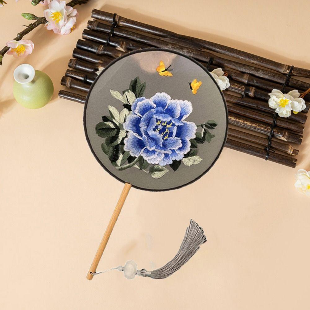 Деревянная ручка двухсторонний вышитый веер в китайском стиле винтажный групповой веер реквизит для выступлений