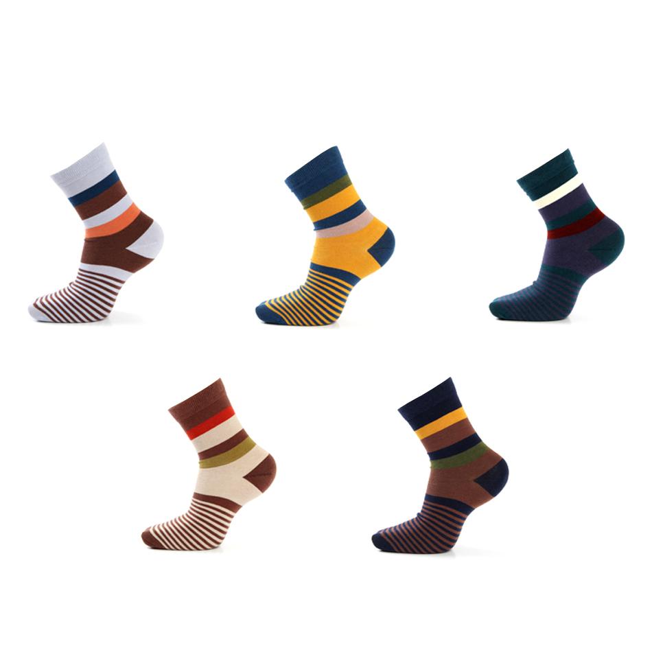 5 Pair-pack Men's Dress Crew Socks Cotton Funny Colorful Stripe Novelty Style Classic Sock for Men Size Eur 38-45 (US6-11)