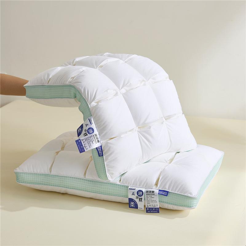 Yongyouwan all cotton three-dimensional green bubble pillow, fluffy and breathable checkered bread pillow core, student adult sleeping pillow core