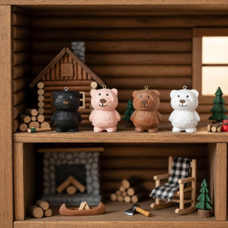 Деревянная фигурка медведя Милый декоративный акцент для полок, столов, книжных полок Дизайн из липы