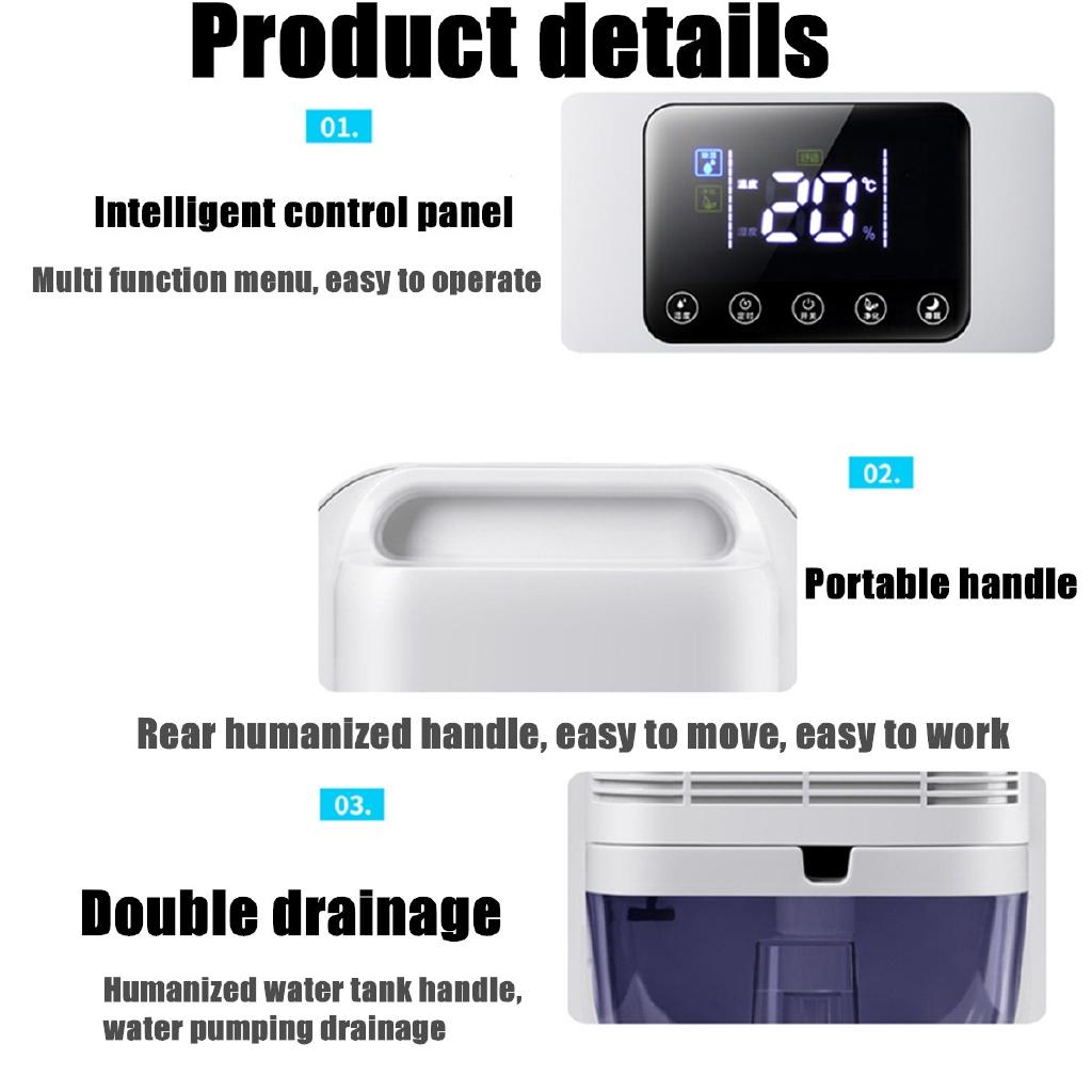 90 Вт Бесшумный осушитель Поглотитель влаги Внутренняя сушилка Воздух Подвал Светодиодный Смарт Тач Пульт дистанционного управления Таймер Внешняя водопроводная труба