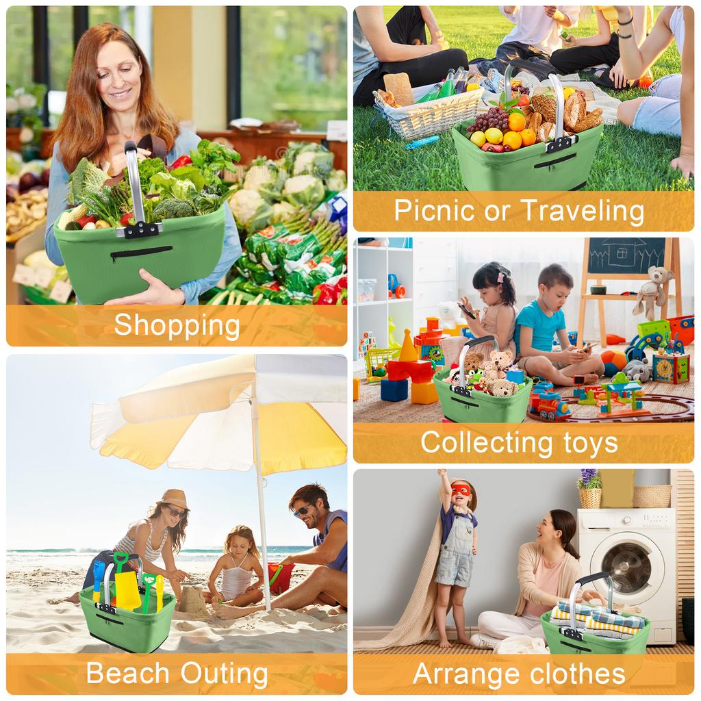 23L Foldable Storage Bag Shopping Basket with Handle Portable Garden Grocery Basket For Outdoor Travel Picnic Campsite Organizer