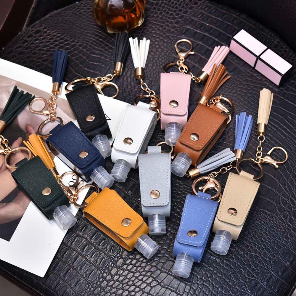 gel Storage Bottle Plastic Keychain Holder PU leather Cover Empty Bottle Hand Sanitizer Holder