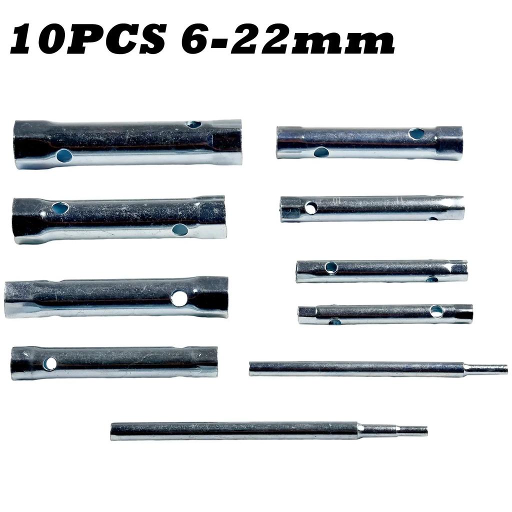 10 шт. Метрический трубчатый накидной ключ 6-22 мм, Набор, Труба, Стержень, Полая торцевая головка, Гаечный ключ для ремонта автомобилей и сантехники, Ручные инструменты