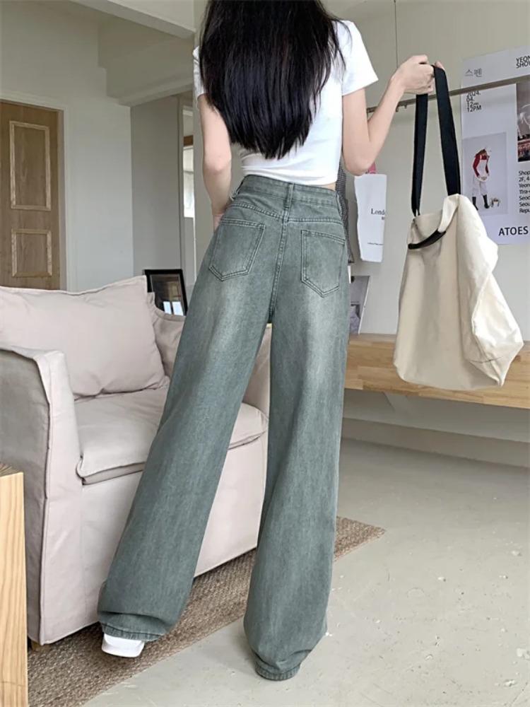 Ретро-стиль High Street Fashion Design Wide Leg Jeans Women 2024 Лето Новые Элегантные Прямые Длинные Брюки с Высокой Талией