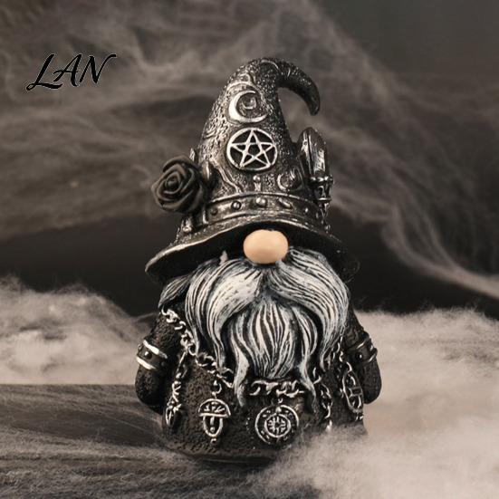 Halloween Themed Gnome Decor Gothic Resin Figurine, Dark Faceless Wizard Doll for Unique Outdoor Witchy Desk Shelf, Spooky Home Ornament, Trick
