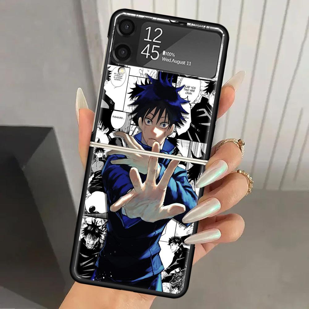Чехол для телефона Jujutsu Kaisen Japan Anime из твердого ПК для Samsung Galaxy Z Flip 6 5 4 3 Черная крышка ZFlip6 Flip5 Flip4 5G Складные чехлы с принтом