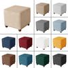 All-inclusive Elastic Durable Footrest Slipcover Velvet Stretch Ottoman Stool Cover Square Footstool Cover for Living Room Decor