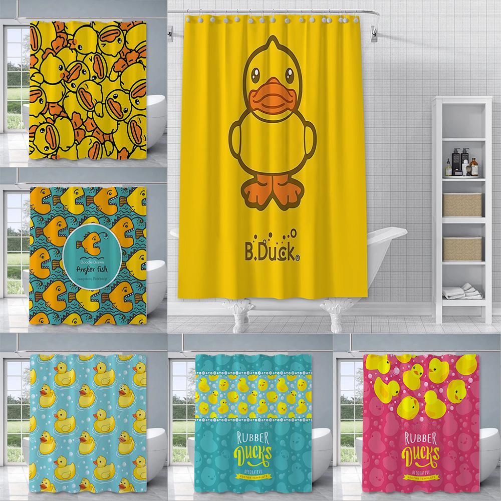 Little Yellow Duck Cute Animal Shower Curtain Waterproof Polyester Fabric Paint Bath Curtain Home Bathroom Decor Curtain Hook