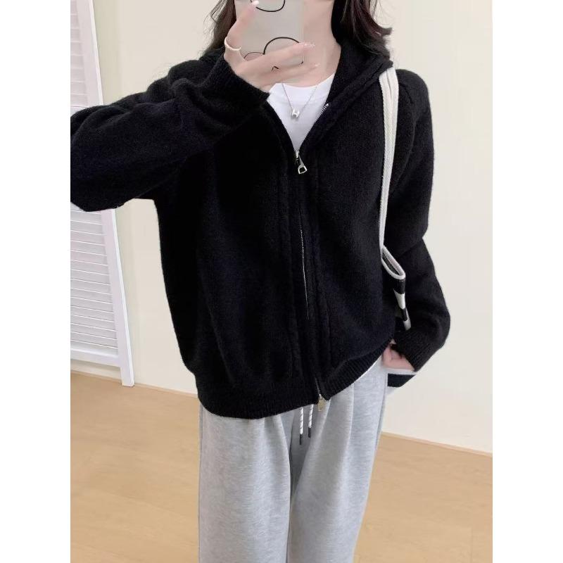 Женская трикотажная кофта-кардиган на молнии с капюшоном, осенне-зимняя новинка, свободного кроя, в стиле ленивого ветра