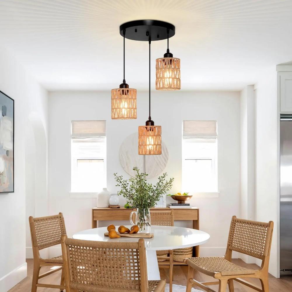 1/2 шт. Ротанговые подвесные светильники 3-ламповые ротанговые светильники люстры в стиле фермерского дома бохо освещение плетеные абажуры ручной работы