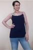 Женская стильная футболка большого размера, темно-синяя футболка с ремешком из чесаной вискозной нити и окантовкой