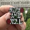 "Rock and Roll" Funny Rose Flower Letter Brooch Badge for Backpacks and Hats Unique Gift Accessory