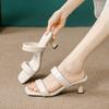 High-heeled Slippers Women's Fashion New Thin-heeled Square Head Temperament with Cool Slippers