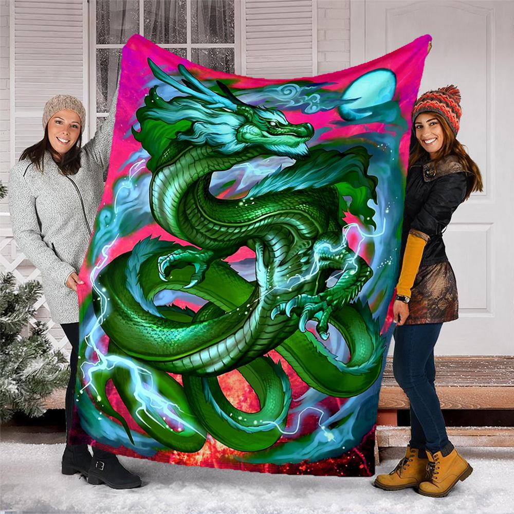 1pc Dragon Art Print Throw Blanket Polyester Fiber, Lightweight Flannel, Soft & Warm, All Season Use for Outdoor, Camping Digital Print