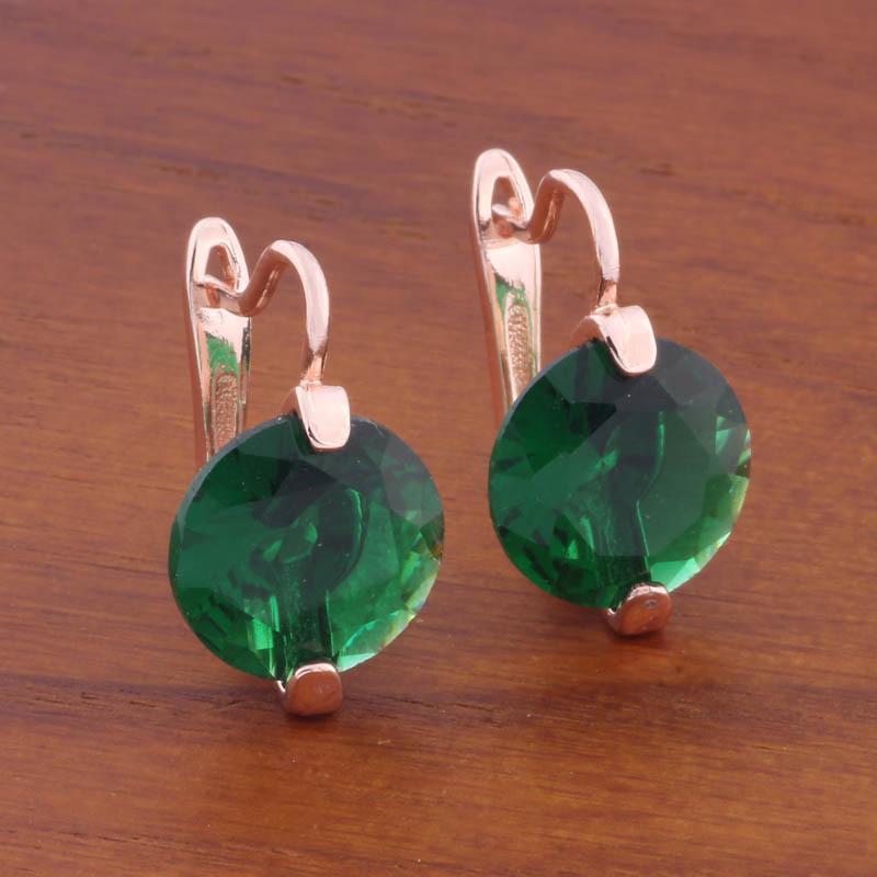 Простые и элегантные круглые серьги с розовым цирконом и застежкой-левербек