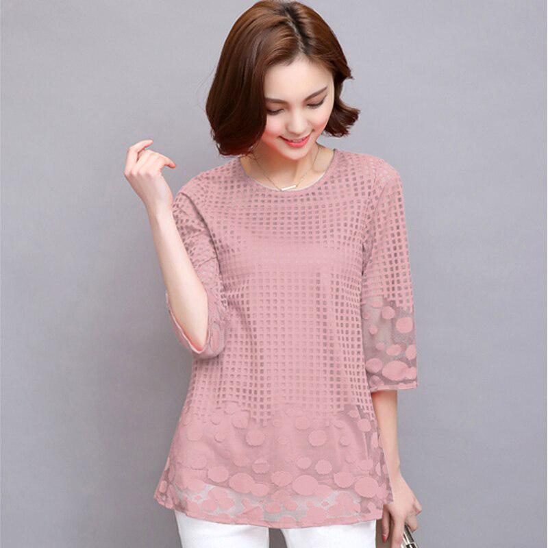 M-5XL женская летняя блузка рубашка шифоновые женские топы новые модные женские блузки размера плюс 4xl Blusas белые, красные, черные кружевные