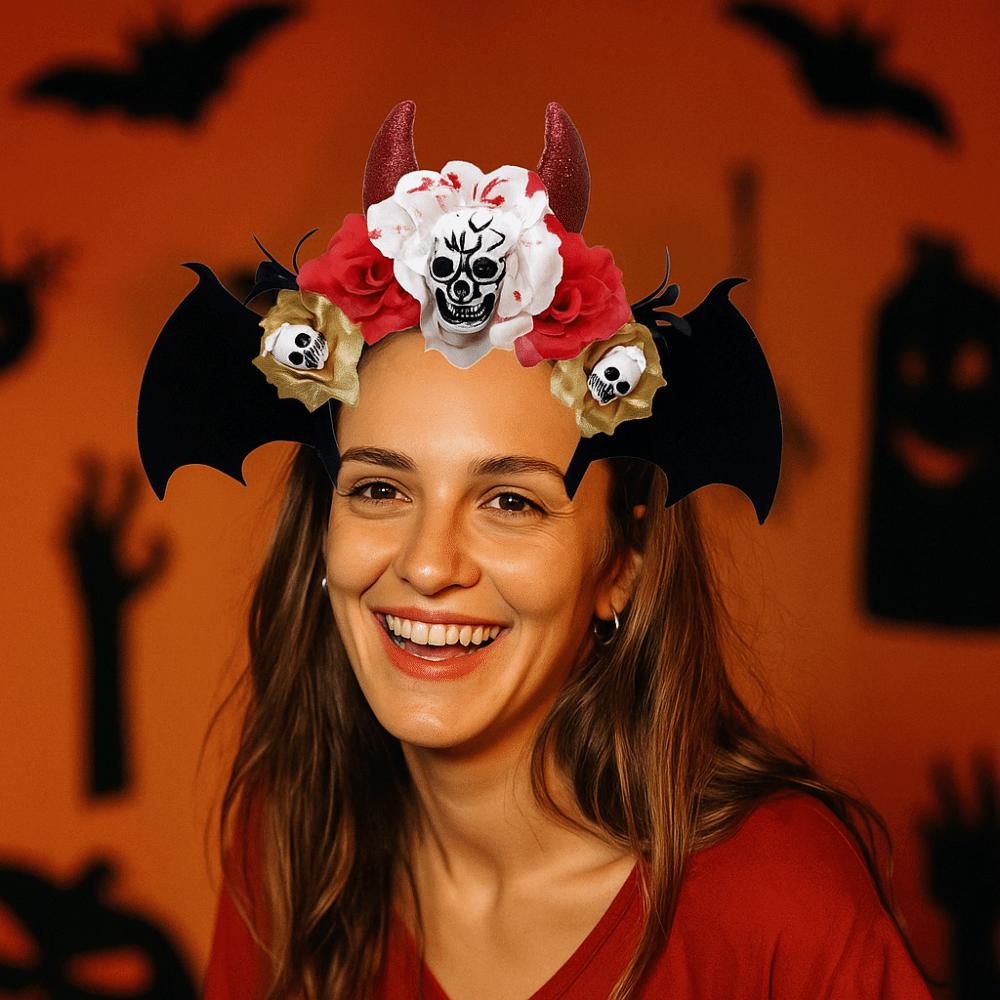 Gothic Halloween Skull Headband Simulation Flowers Day of The Dead Hairband Festive Decorations
