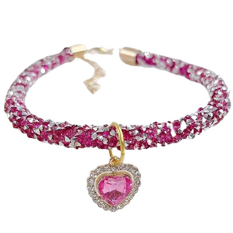 Хрустальный кошачий ошейник с кулоном в виде сердца с драгоценным камнем, праздничное ожерелье со стразами, регулируемый для кошек, щенков, чихуахуа, свадебные аксессуары для питомцев