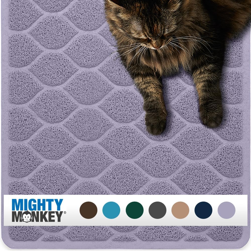 MIGHTY MONKEY Waterproof BPA Free Cat Litter Box Trapping Mat, Easy Clean Floors, Textured Backing, Soft on Sensitive Kitty Paws, Cats Accessories,