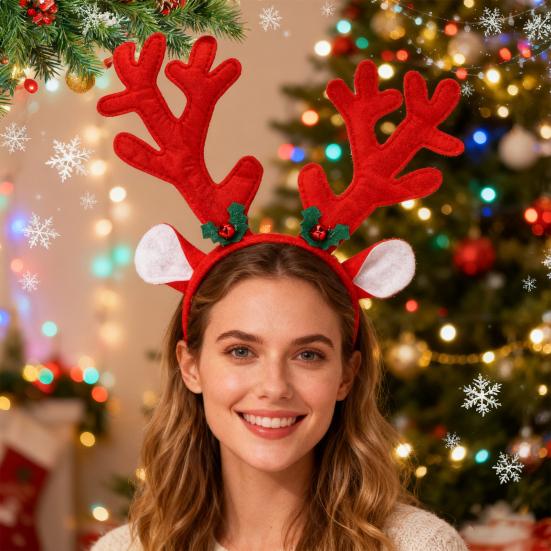 Christmas Headbands Cute Reindeer Antlers Headbands with Bell Christmas Animal Ear Hair Bands for Women Holiday Party Cosplay