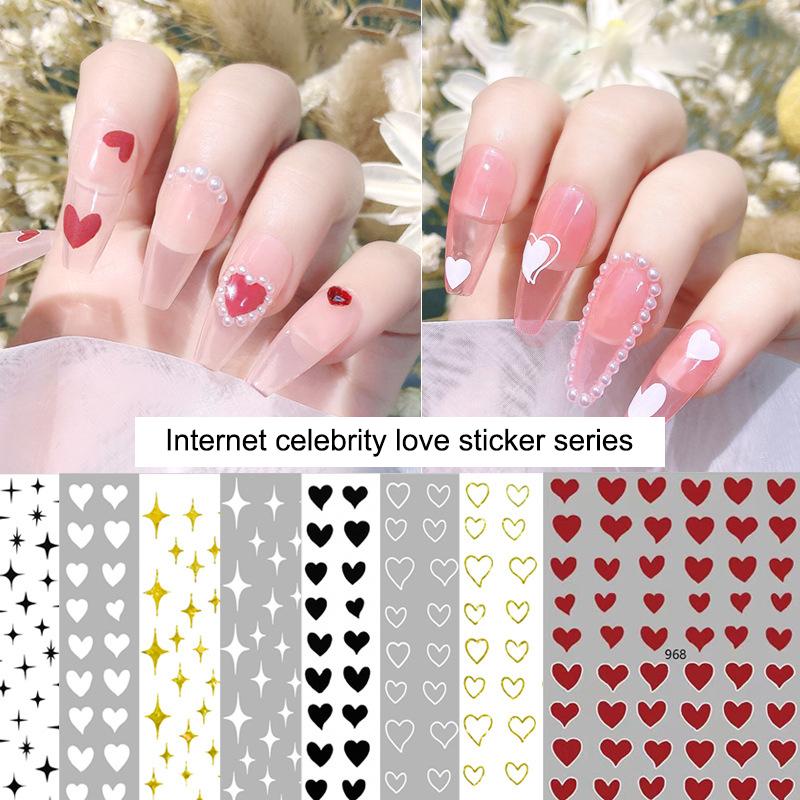 3 Sheets Hearts Nail Stickers Self Adhesive Heart Nail Decals for Natural Fingernails and Acrylic Nails Heart Nail Decor for Na