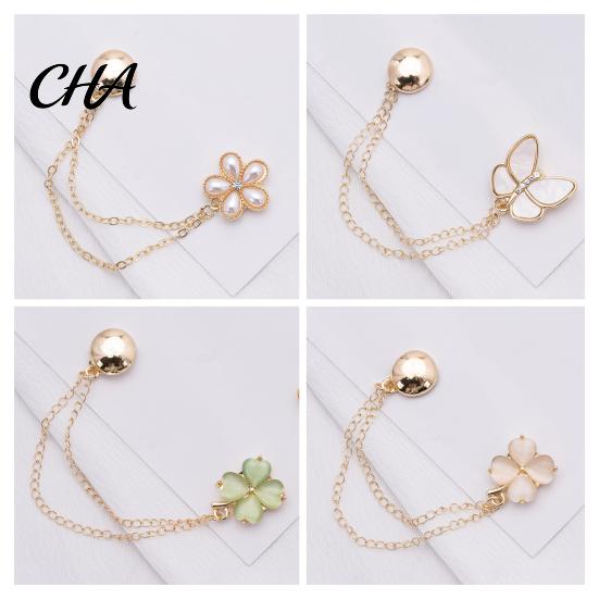 Damage Free Magnetic Clasp Clothing Clips, Butterfly Flower Four-Leaf Clover Shirt Clips for Women, Four Leaf Pin Clothes Button Pins Sleeves, T-Shirt