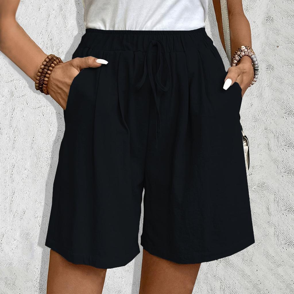 Женские модные однотонные повседневные пляжные брюки с эластичной талией и завязками на шнурке, повседневные домашние шорты с карманами