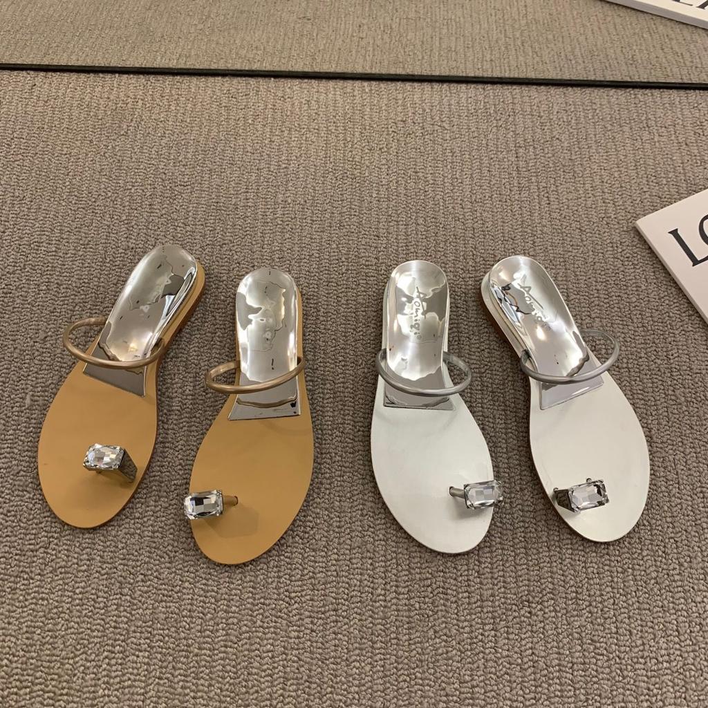 Плоские тапочки со стразами, закрывающие носок, женские туфли, новинка 2025 года, летние французские нишевые сандалии Fairy Wind