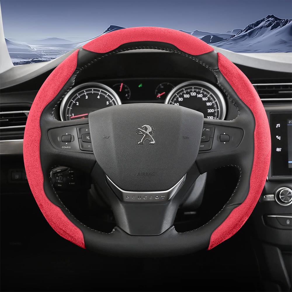 vcxja9 Suitable for Peugeot Sports Suede Steering Wheel Cover with Split Snap-On Anti-Slip Design for Models Such as 208 E-208, 2008 E-2008, 3008