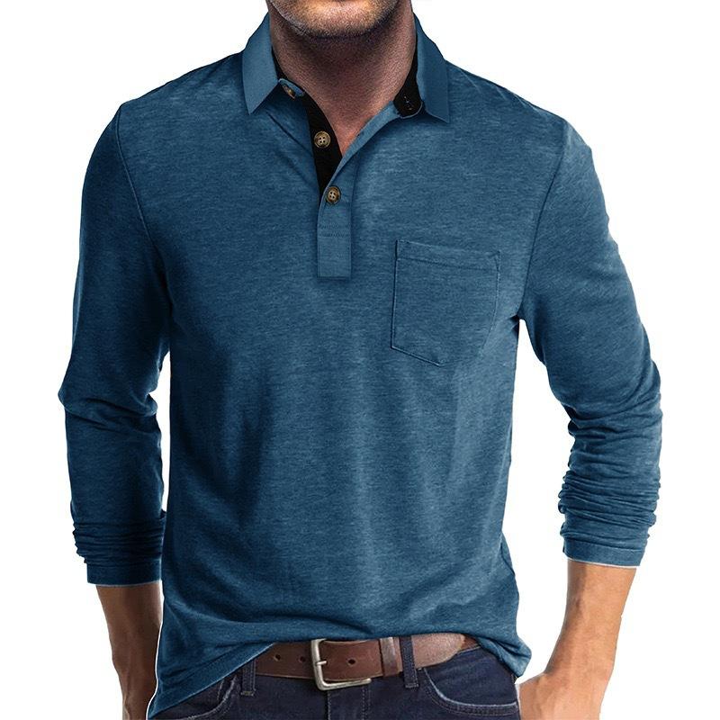 New Men's Long-Sleeved Business Polo Shirt Men's Casual Loose-Fit T-Shirt