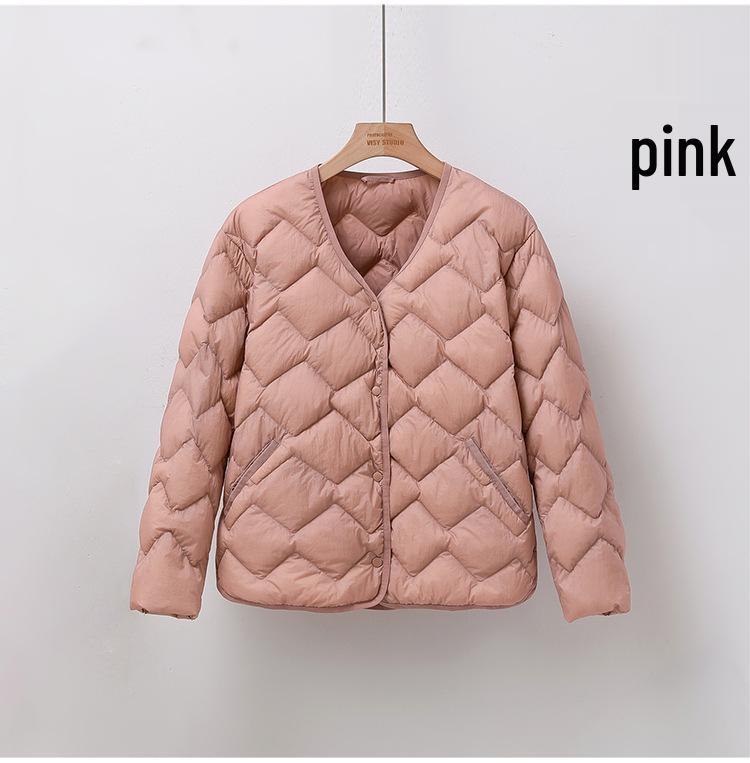 Женский легкий пуховик с V-образным вырезом, 2025: Повседневная, без воротника, короткая, верхняя одежда больших размеров